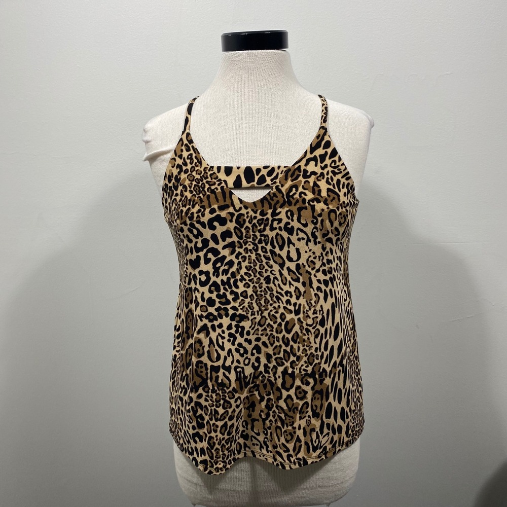 Bar III Womens Indie Leopard Print Cutout V-Neck Camisole Top XS Brown Black NEW